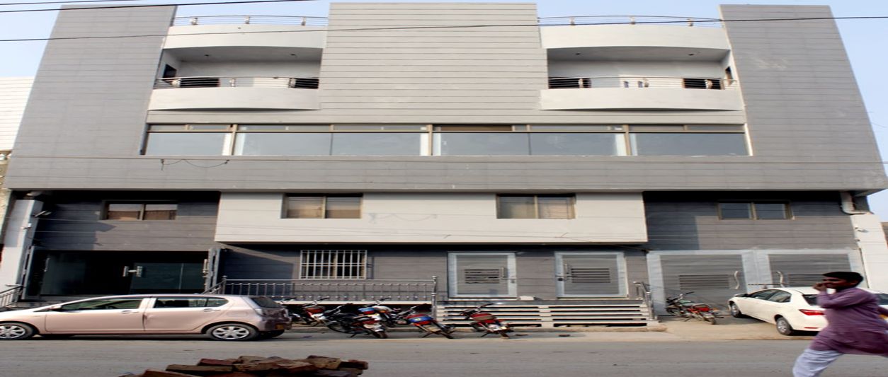 Exterior of the R S Traders head office building in Jacobabad